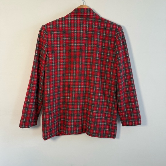 Leslie Fay Vintage Scarlet and Gray Oversized Plaid Blazer, Size 12 - Picture 5 of 7